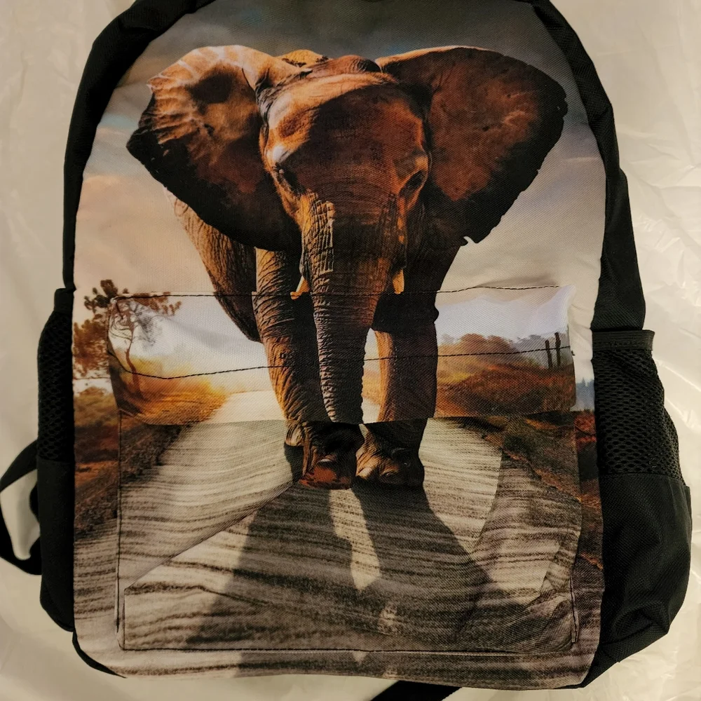 New Backpack Bookbag Elephant design black unisex handbag
